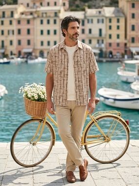 Vintage Pierre Cardin Button Up Shirt Abstract Geometric  Print Gray/Brown XL